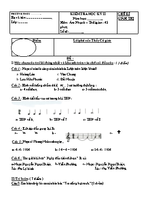 Đề kiểm tra học kì II Âm nhạc lớp 6 - Năm học 2014-2015